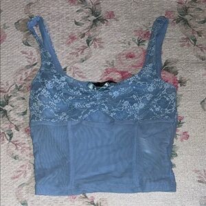 Forever 21 Blue Lace Mesh Crop Top